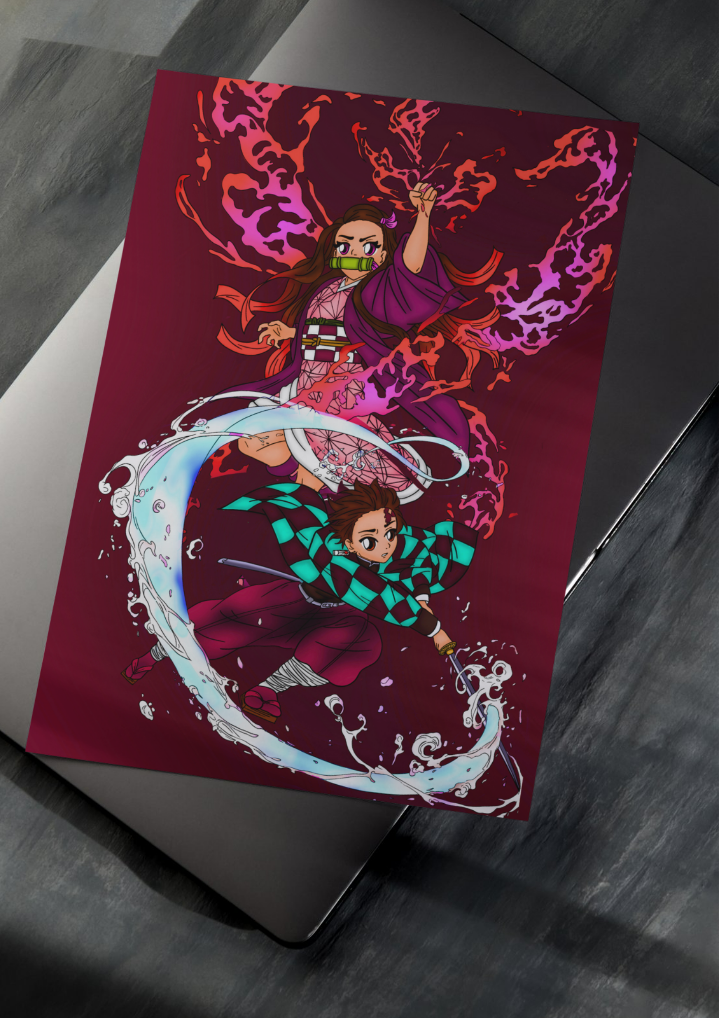 mockup-illlustration-fan-art-demon-slayer-Le Souffle de l'Eau et La Fleur de Lotus
