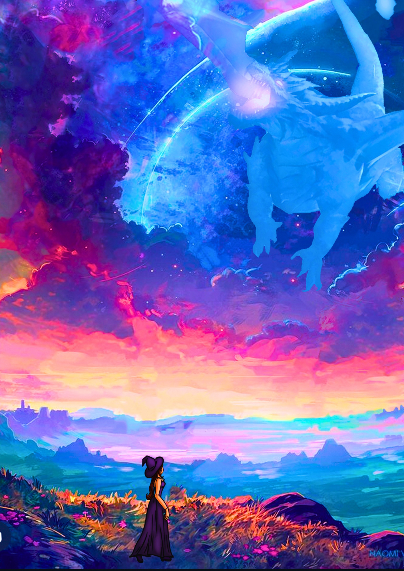 illustration la sorciere et le dragon de la galaxie